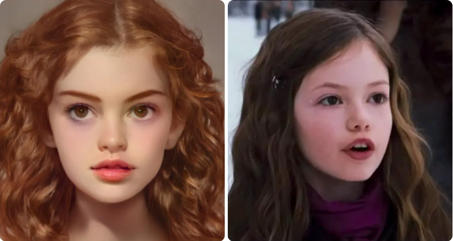 인공지능(AI)이 생성한 '트와일라잇' 원작소설의 르네즈미 컬렌(왼쪽)과 르네즈미 컬렌 역의 매켄지 포이(오른쪽). (사진=BuzzFeed).