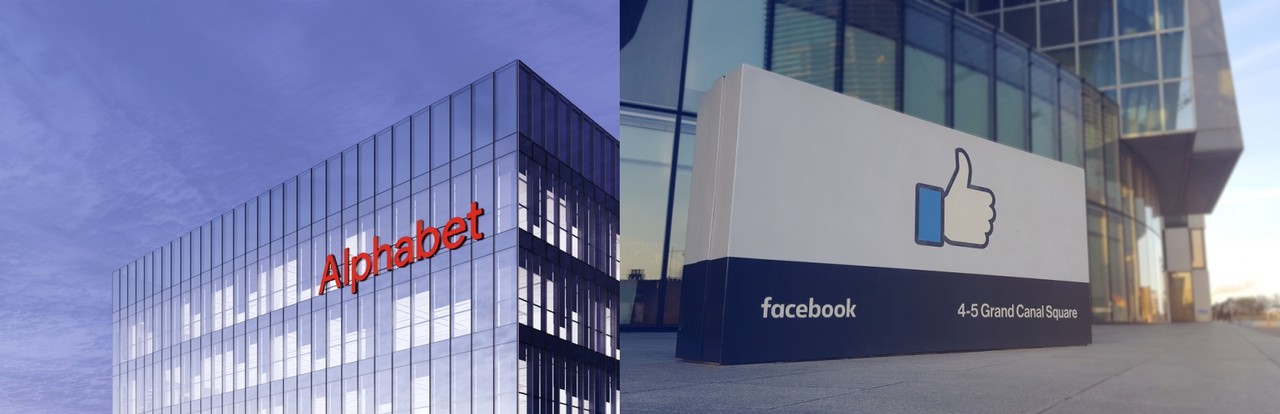 구글 지주회사 알파벳(왼쪽)과 페이스북(사진=셔터스톡)
