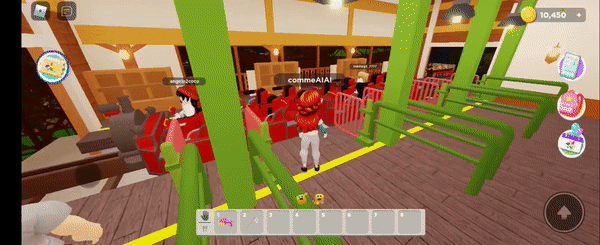 '메타에버랜드'에서 'T익스프레스' 열차에 올라탄 아바타. (사진=로블록스 플래이댑 랜드 캡처).