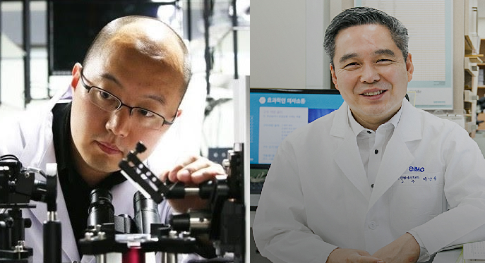(왼) 박용근 KAIST 물리학과 교수 (오) 이남용 삼성서울병원 교수. (사진=카이스트/편집=김미정 기자).