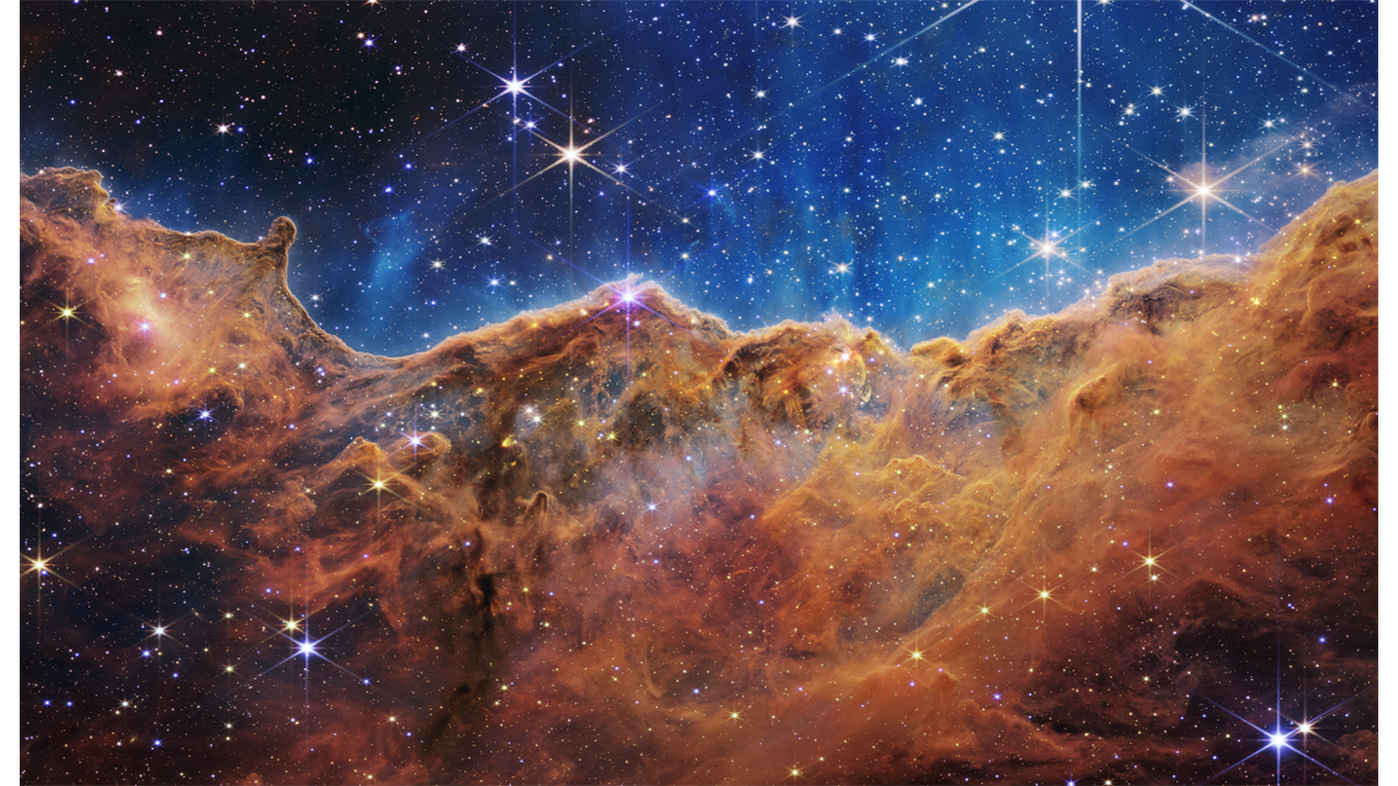 용골 성운의 '우주절벽'(“Cosmic Cliffs” in the Carina Nebula) (사진=제임스 웹 연구소 홈페이지)