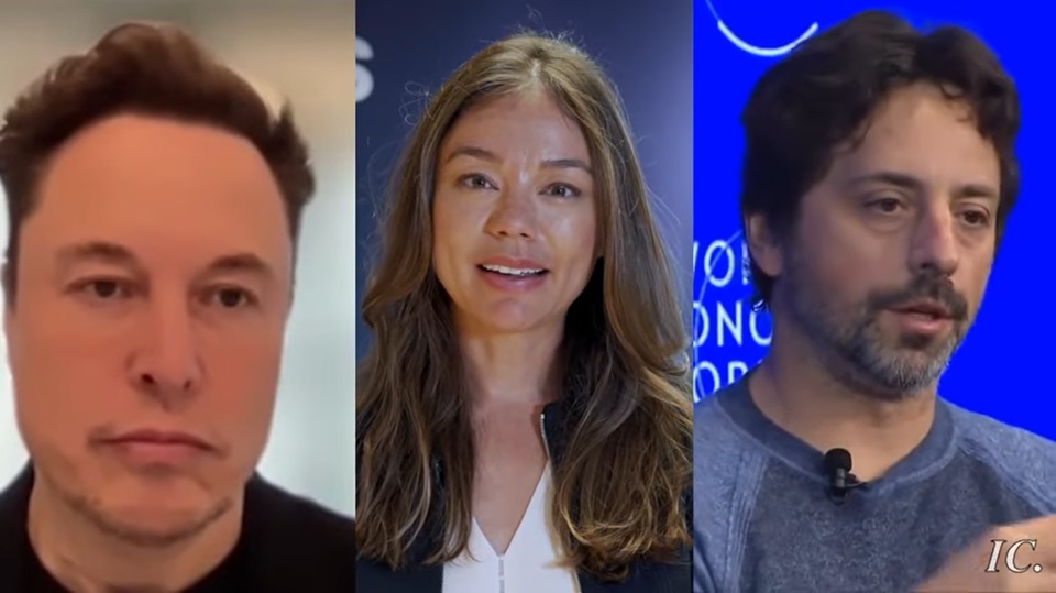 발 빠른 유튜브 채널에서 머스크와 섀너핸의 불륜 소식을 다루고 있다. 좌 : 일론 머스크(Elon Musk), 중 : 니콜 섀너핸(Nicole Shanahan), 우 : 세르게이 브린(Sergey Brin)(사진=Intellectual Capital.유튜브 채널)