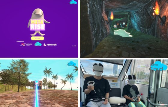 스프링클라우드의 자율주행 셔틀 차량에서 VR 게임을 하며 각 정류장을 이동하는 모습. (사진=스프링클라우드 제공).