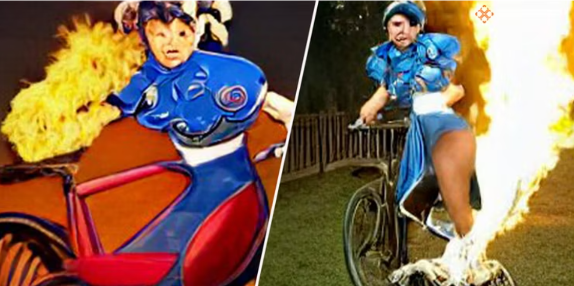 불타는 자전거를 타고 있는 ‘춘리(스트리트 파이터)’. (사진=The Gamer). 