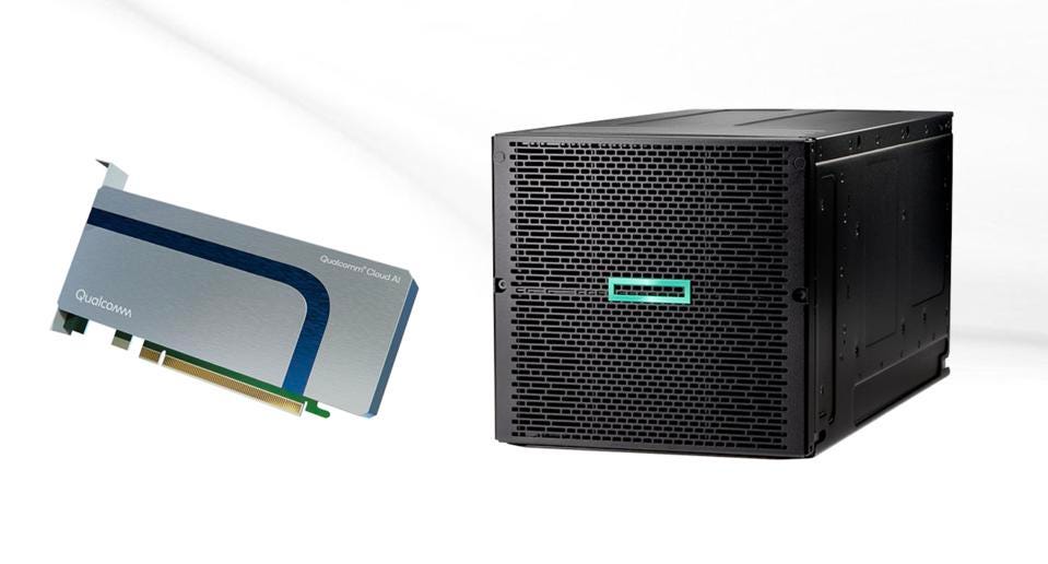 퀄컴(Qualcomm)의 Cloud AI100 칩과 HPE Edgeline EL8000.(사진=HPE)