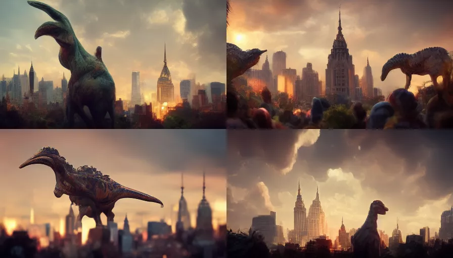 프롬프트 "뉴욕의  공룡, 시네마틱, 높은 디테일, 사실적"에 의해 생성된 이미지.(사진=미드저니) 