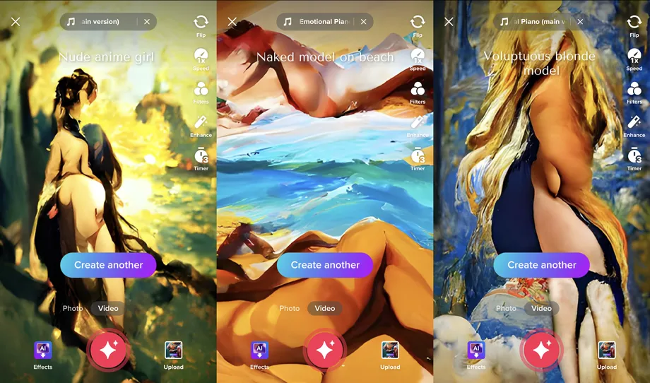 틱톡 모델로부터 누드 이미지를 얻으려고 하면 얻을 수 없다.(사진=틱톡/더버지)