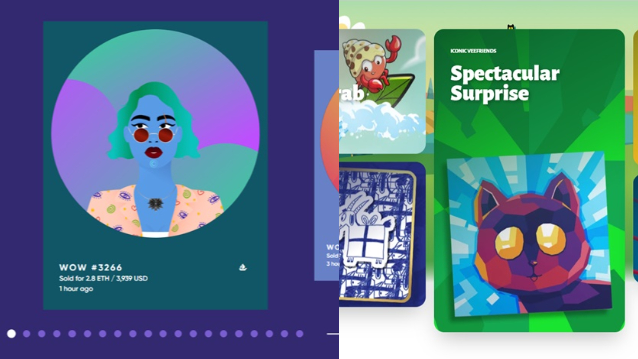 'Gary Vaynerchuk's VeeFriends'와 'World of Women' 관련 사이트에서 확인할 수 있는 NFT상품 이미지(사진=VeeFriends 및 World of Women 홈페이지)