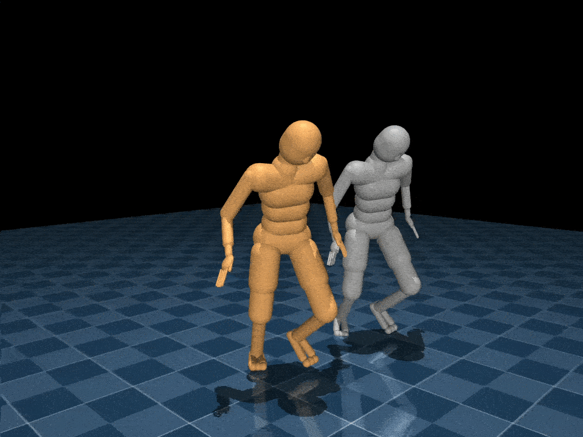 모션 캡처 궤적을 모방하는 방법을 배우는 에이전트(회색으로 표시).(사진=딥마인드)