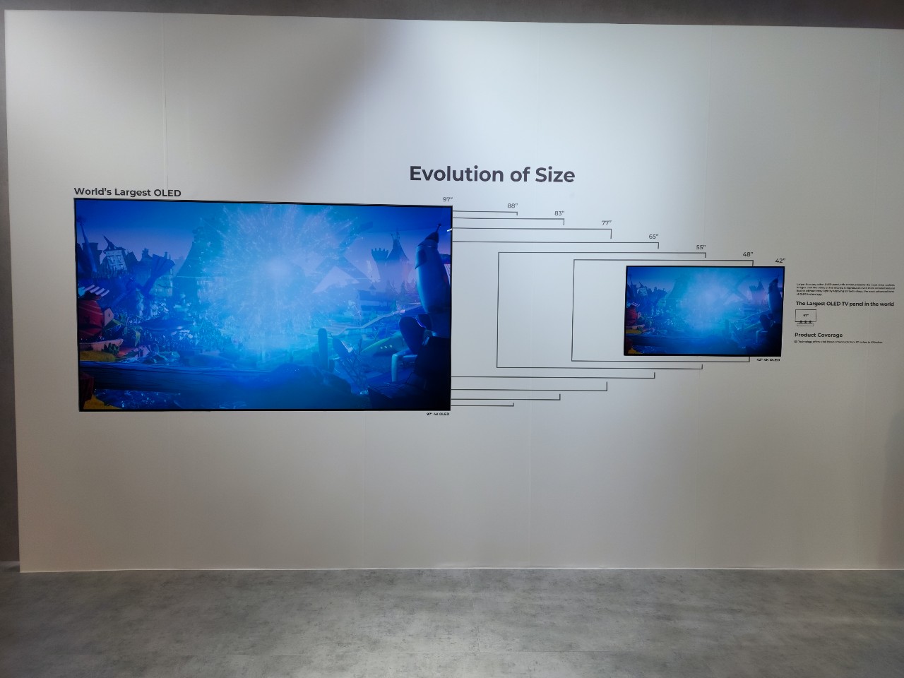 크기를 강조하기 위해 사이즈의 진화를 보여주는 전시관.