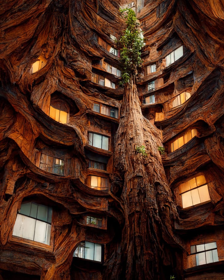 마나스 바티아는 아파트들이 미국삼나무 크기의 나무 안에 들어 있는 건물을 고안했다. (사진=마나스 바티아)