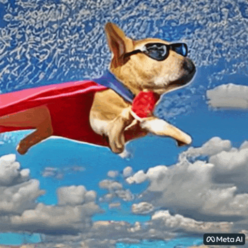 텍스트 프롬프트 ‘하늘을 나는 빨간 망토와 슈퍼 히어로 복장을 한 개’에서 생성된 비디오(사진=메타)