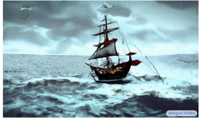 '폭풍우가 치는 바다에서 해적선 간의 격렬한 전투를 통해 비행'으로 생성한 이마젠 비디오 캡처 (사진=구글)
