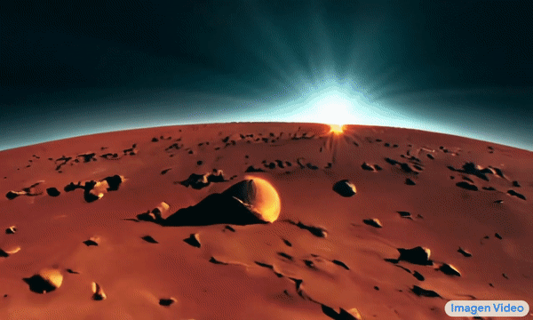구글의 이마젠 비디오가 프롬프트 '화성의 아름다운 일출, 고화질, 타임랩스, 극적인 색상'으로 생성한 비디오