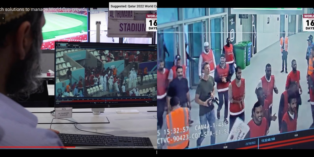 중앙관제센터에서 관중석과 출입구를 살필 수 있다.(사진=알 자지라 유튜브 캡처)