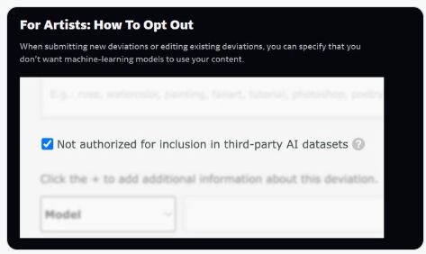 데비안아트는 아티스트가 자신의 작품이 타사 AI 모델을 훈련하는 데 데이터 세트에 포함시키는 것에 대한 허용 여부를 선택할 수 있다.(사진=데비안아트)