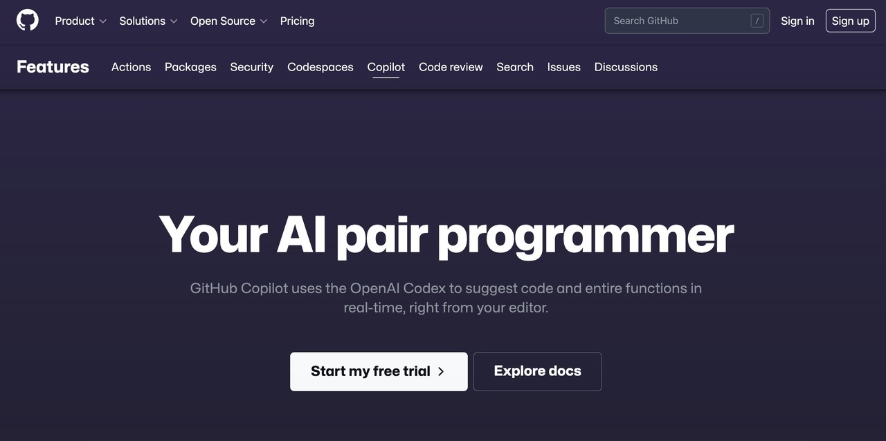 코드생성AI 코파일럿 이용 화면(사진=깃허브 홈페이지)