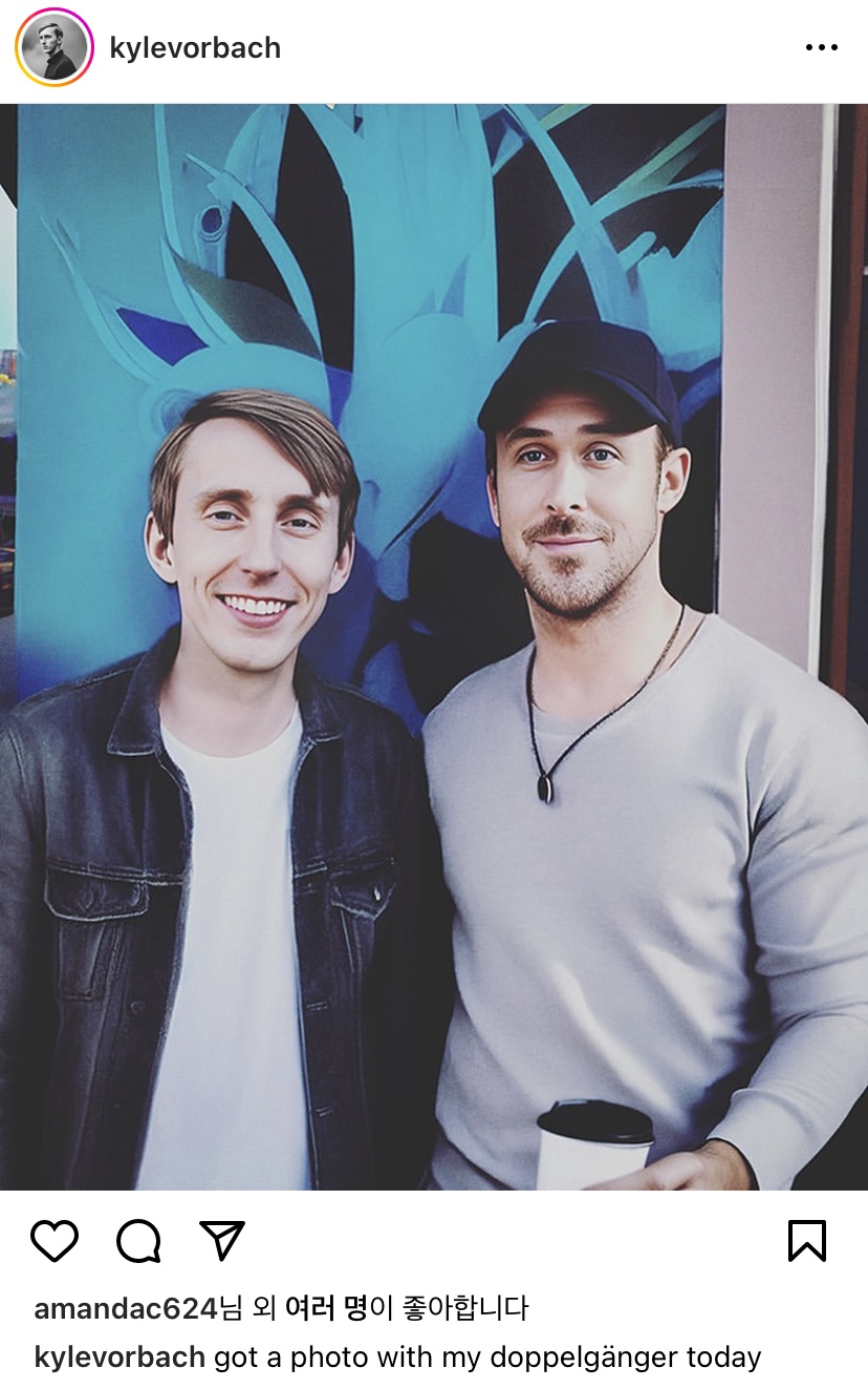 배우 라이언 고슬링이 등장한 이 이미지는 조작된 것이다. (사진=카일 보바흐 인스타그램)