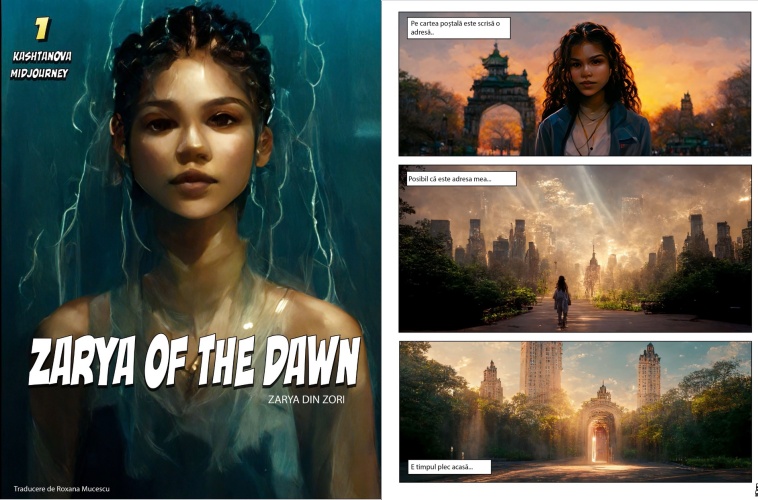 그래픽 노블 '새벽의 자리야'. 왼편 표지 그림의 좌상단에 '미드저니'라는 글자가 씌여있다.(사진=크리스 카슈타노바 페이스북 계정)