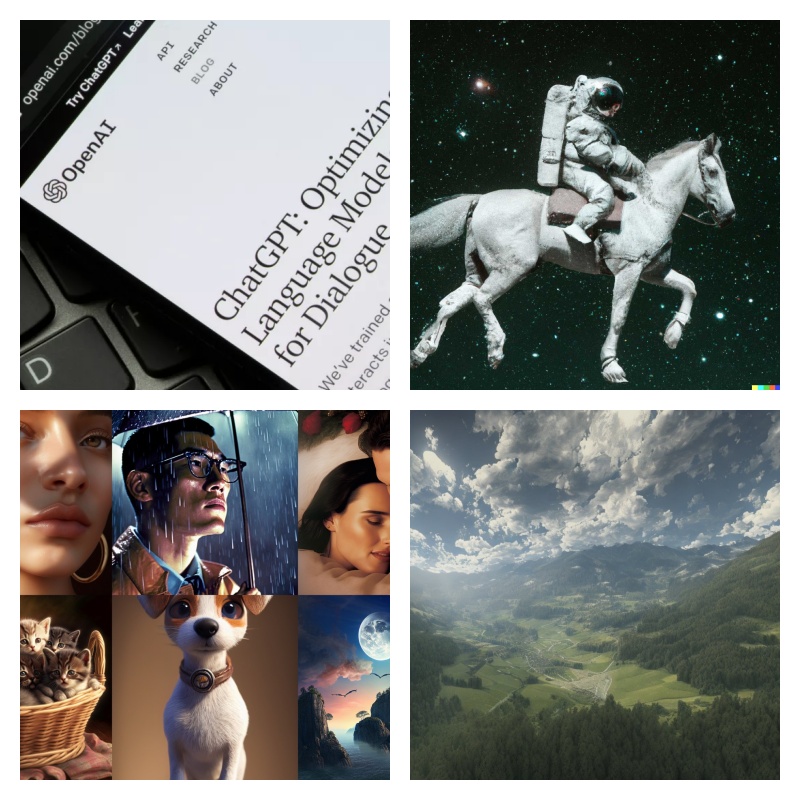 사진 왼쪽 위부터 시계방향으로 ChatGPT, 달리, 스테이블 디퓨전, 미드저니 관련 이미지(사진=셔터스 톡 등)