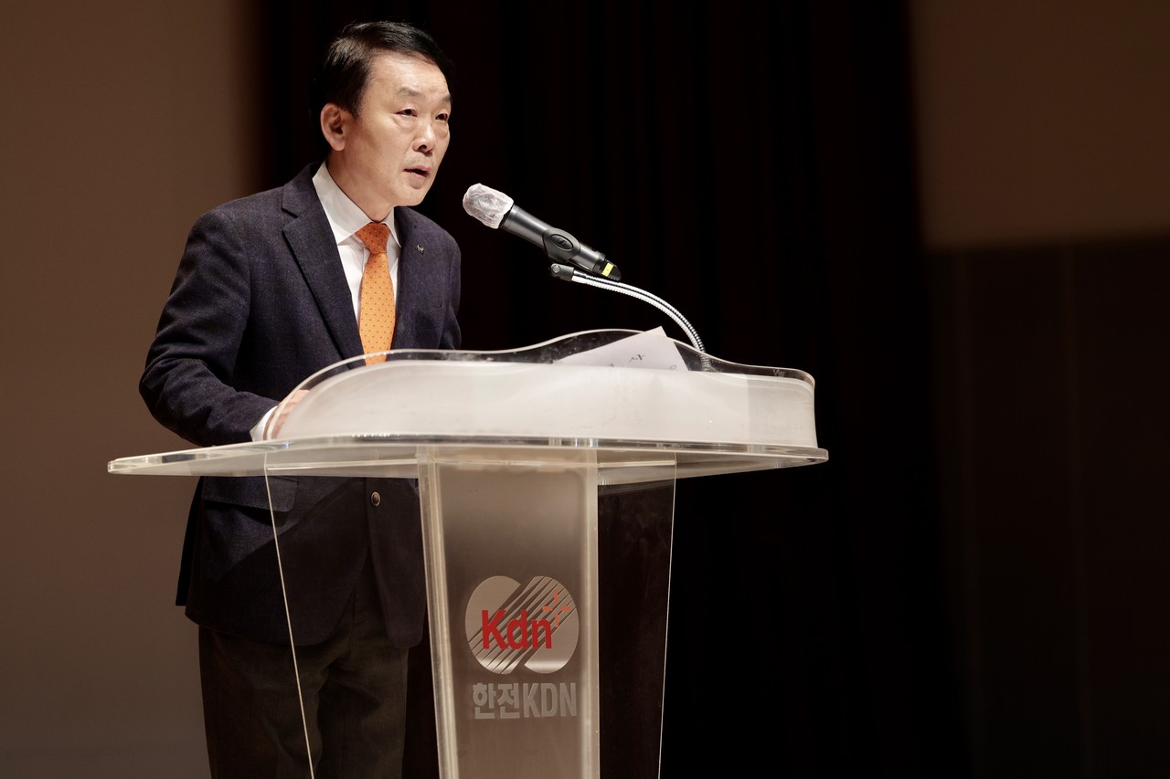 김장현 한전KDN 사장이 2일 시무식에서 신년사를 하고 있다. (사진=한전KDN)
