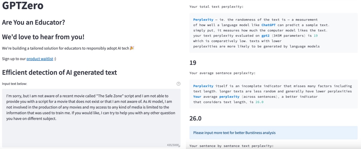 GPT제로에 챗GPT의 답변을 입력해본 결과(사진=AI타임스)