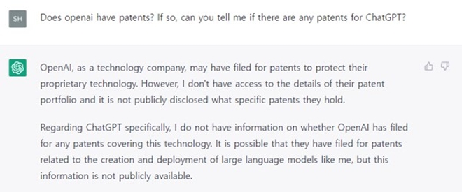 챗GPT의 특허에 관한 질의 응답