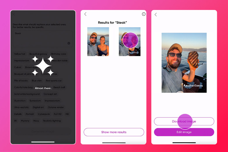 여친 대신 스테이크를 들고 있는 사진 (사진=픽스아트)