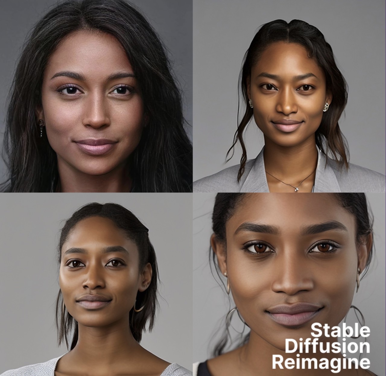 Three deformed images made from the upper left person image (Photo = Stability AI)