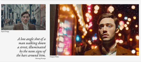 이미지(왼쪽)와 텍스트를 함께 프롬프트로 입력했을 때 '젠-2'가 생성한 동영상 (사진=런웨이)