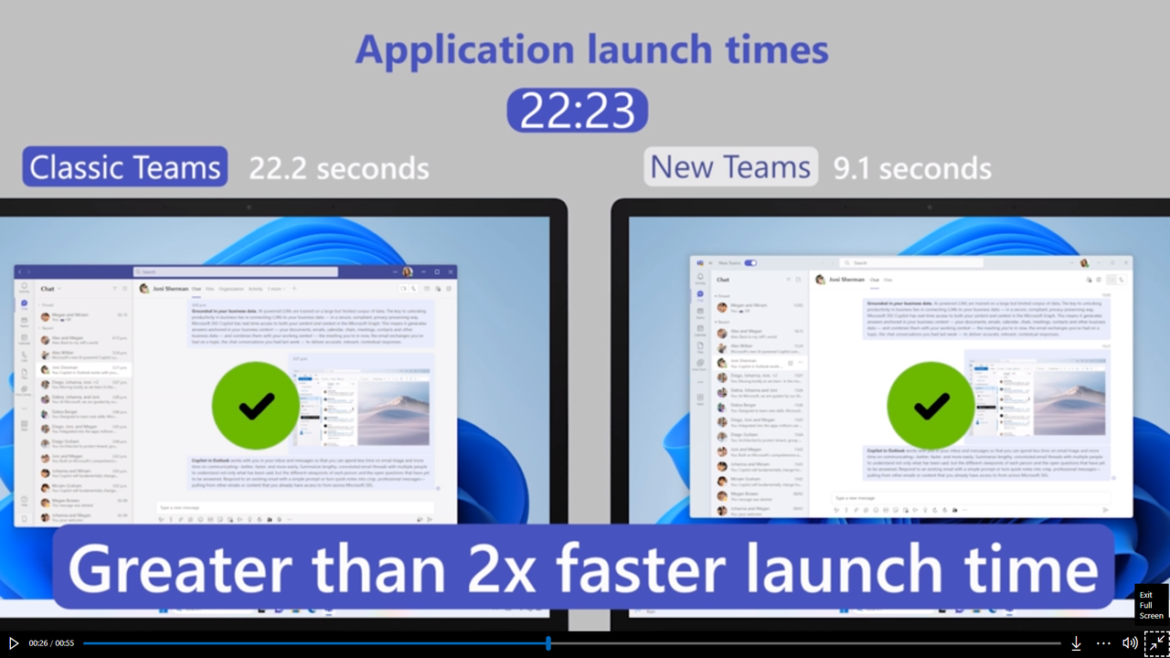 론칭 속도가 두 배 빨라진 팀스의 새 버전(오른쪽) (사진=MS)