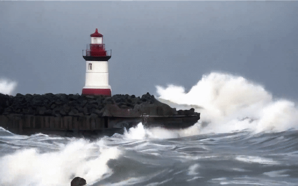 A 7.3-second long video generated by VideoLDM using convolutional compositing in time from the prompt 'waves crashing into lonely lighthouse, ominous lighting' (Picture = Nvidia)