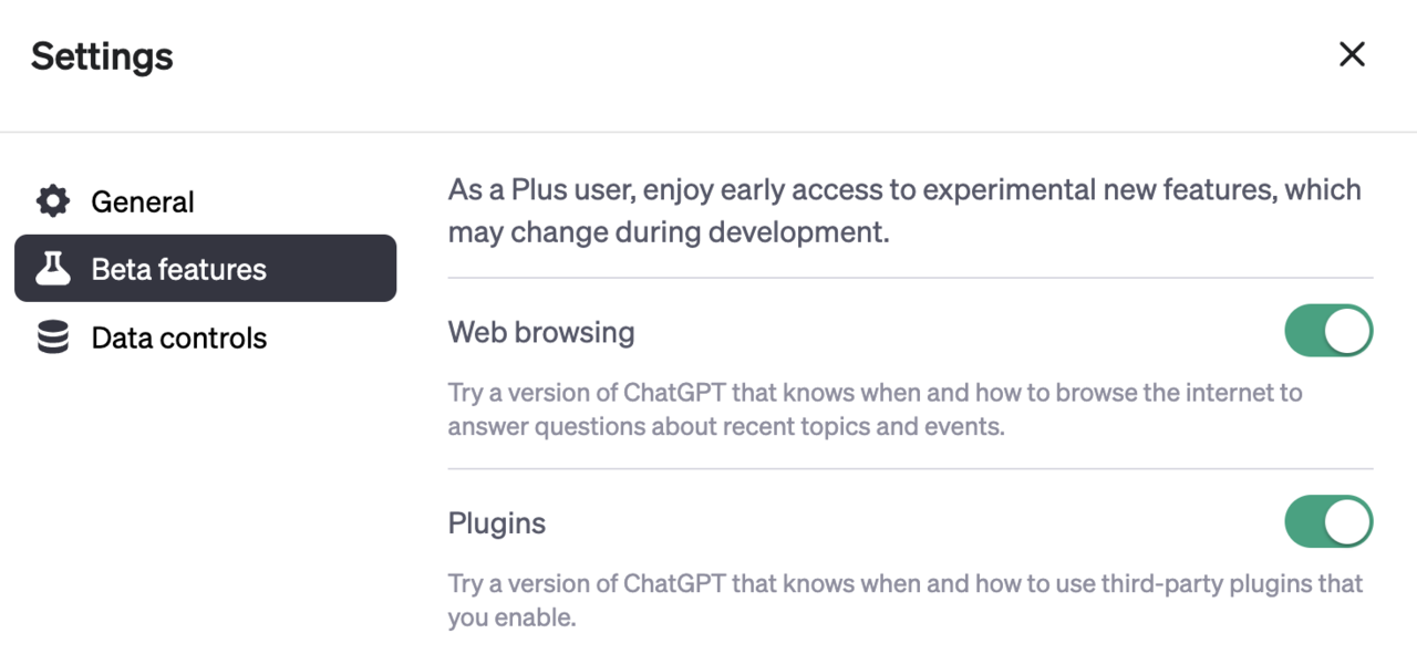 ChatGPT Plus setting screen (Picture=OpenAI)