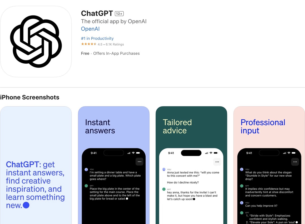 애플 앱스토어에 있는 오픈AI의 '챗GPT' 모바일 앱. 유사 앱이 많다.(사진=앱스토어)
