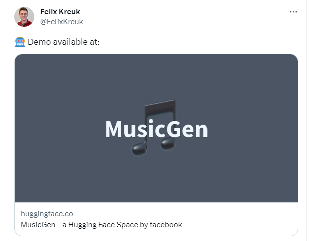 '뮤직젠'을 소개한 펠릭스 크럭 메타 연구원의 트윗 (사진=트위터 Felix Kreuk)