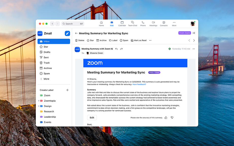 줌의 '미팅 요약' 기능 (사진=줌)
