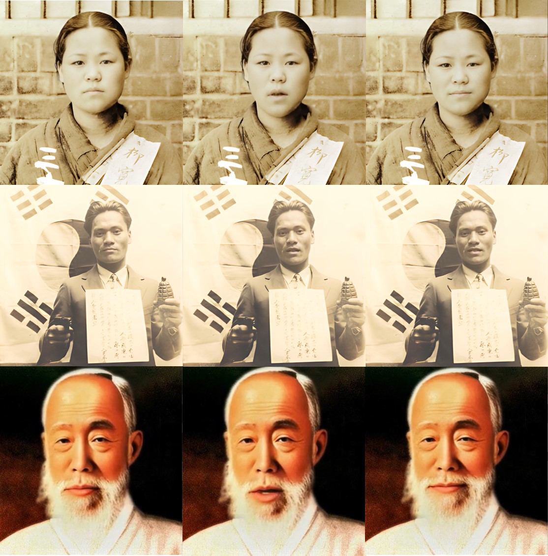 이스트소프트가 구현한 3인의 독립운동가(위부터 유관순, 윤봉길, 남궁억) AI 휴먼 구동 이미지 (사진=이스트소프트)