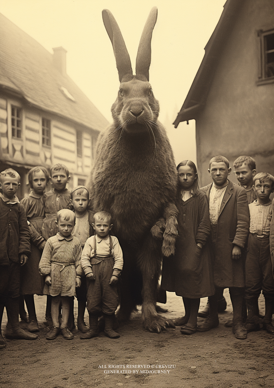 a vintage photo portrait of rabbit with people (사진=크레비쥬)