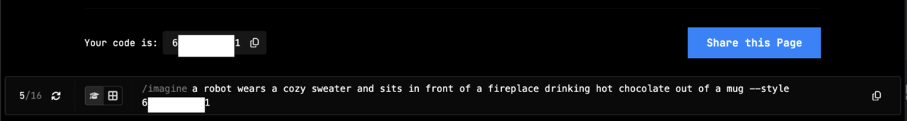 생성된 스타일에 대한 단축코드가 추가된 프롬프트 (사진=미드저니)