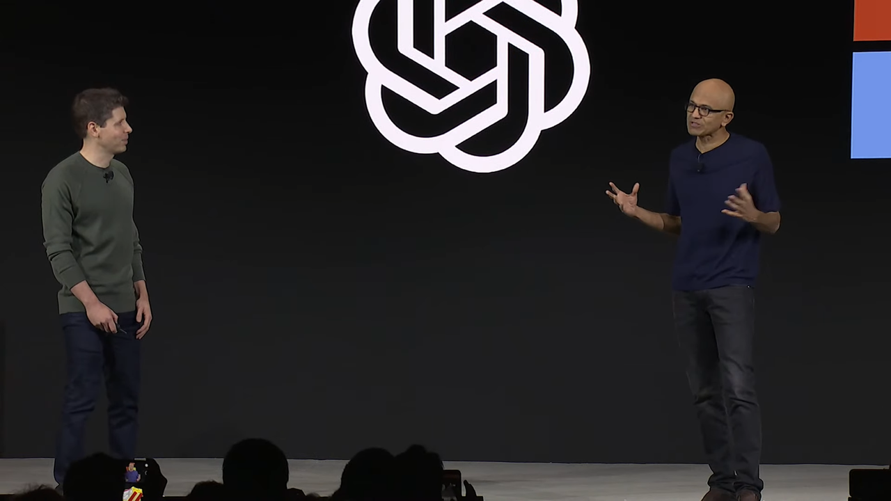 사티야 나델라 MS CEO(오른쪽)와 샘 알트먼 오픈AI CEO (사진=오픈AI)