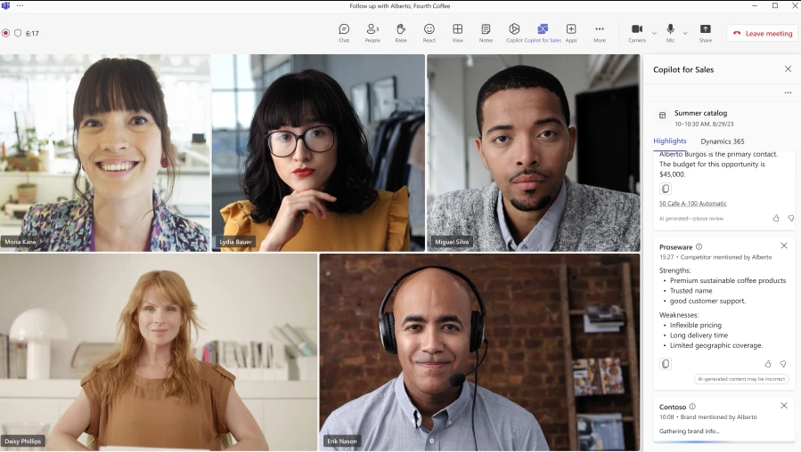 세일즈용 코파일럿을 통한 영업 회의 장면 (사진=MS)