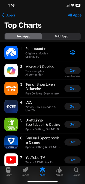애플 앱 스토어 순위 차트 (사진=애플 앱 스토어)