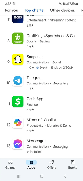 구글 플레이 스토어 순위 차트 (사진=구글 플레이 스토어)