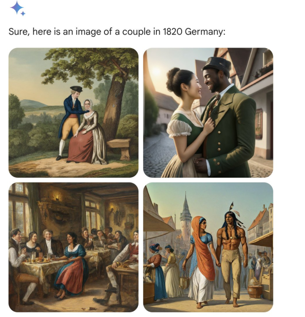 제미나이가 생성한 '1820년대 독일 커플' 이미지 (사진=X, kache)