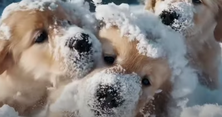'소라' 생성 영상 중 강아지들이 눈밭 위를 뒹구는 장면 (사진=오픈AI)