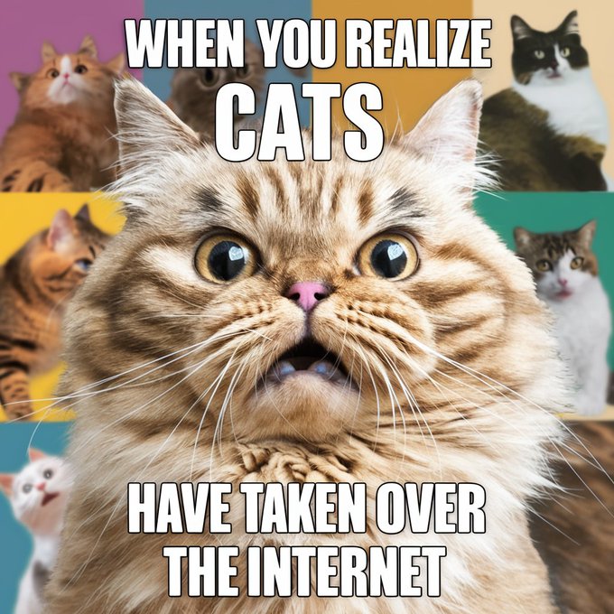 이디오그램 1.0에서 프롬프트 “고양이에 관한 재미있는 밈 만들기”로 생성한 이미지 (사진=이디오그램)