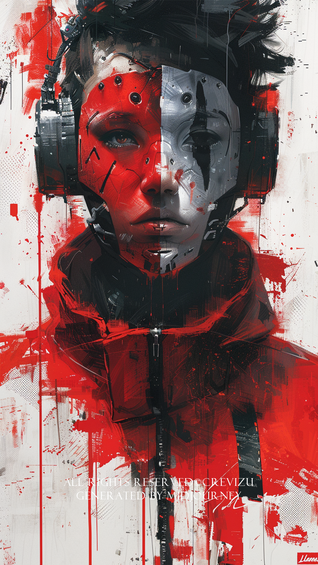 over of "Llama" magazine, A small but strong llama mask man hero. human. low angle, the elegant international ai magazine featuring the emergence of the dynamic mysterious, beautiful agi, dripping ASCII code, bright colors, white and black Background, global illumination, monchrome (사진=크레비쥬)