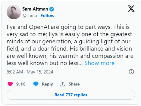 샘 알트만의 X 게시물 (사진=X)