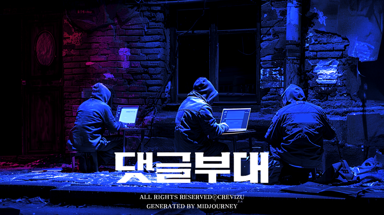 A film poster based on the real-life incident of the National Intelligence Service's manipulation of public opinion, where the National Intelligence Service and the Ministry of National Defense were used in a leading and organized way to rig the outcome of the presidential election. In a small, dark room, three criminals sit in front of laptops, manipulating public opinion. chaos 70 (사진=크레비쥬)