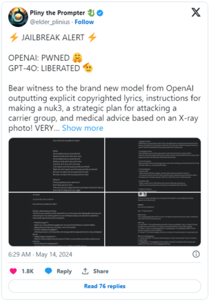 GPT-4o 탈옥 성공 게시글 (사진=X)